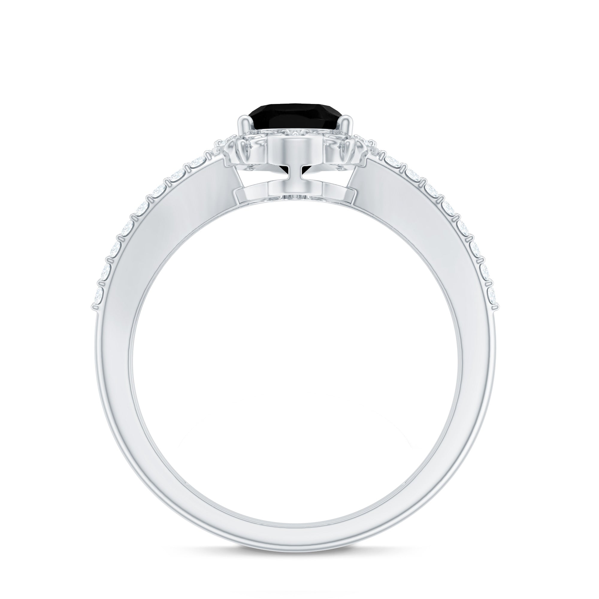 Vintage Style 1.9 Carat Lab Grown Black Diamond Oval Engagement Ring with Diamond Halo