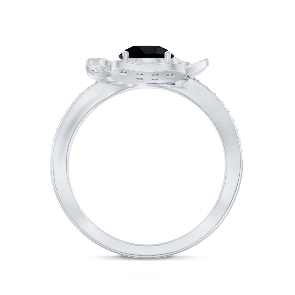 1.3 Carat Lab Grown Black Diamond Flower Engagement Ring with White Diamond