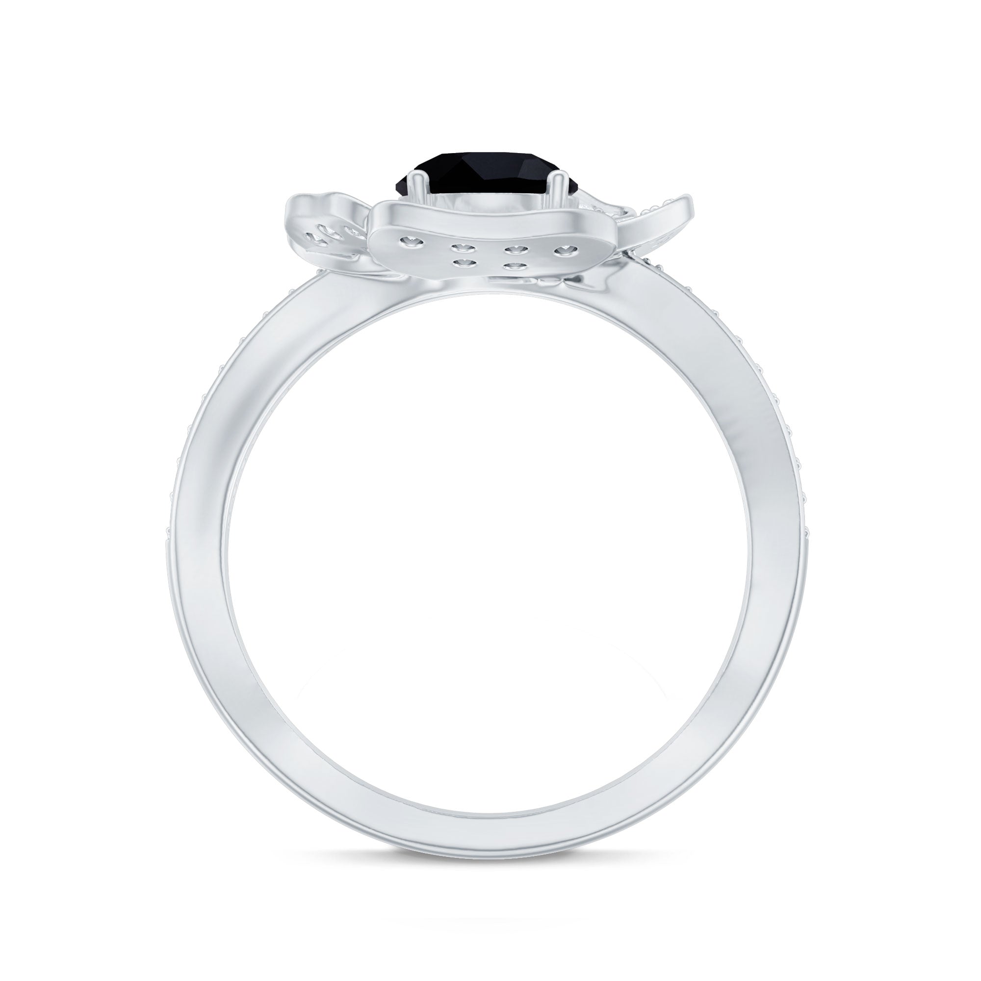 1.3 Carat Lab Grown Black Diamond Flower Engagement Ring with White Diamond