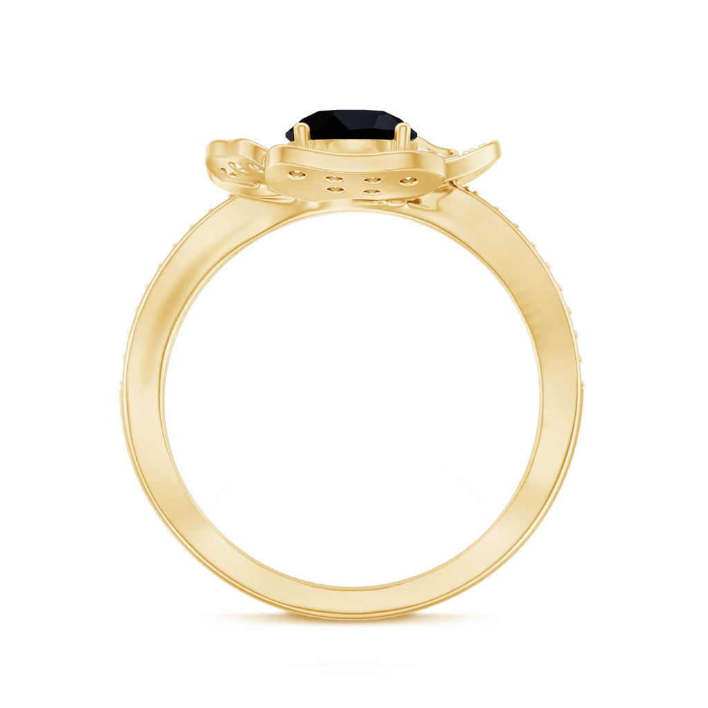 1.3 Carat Lab Grown Black Diamond Flower Engagement Ring with White Diamond