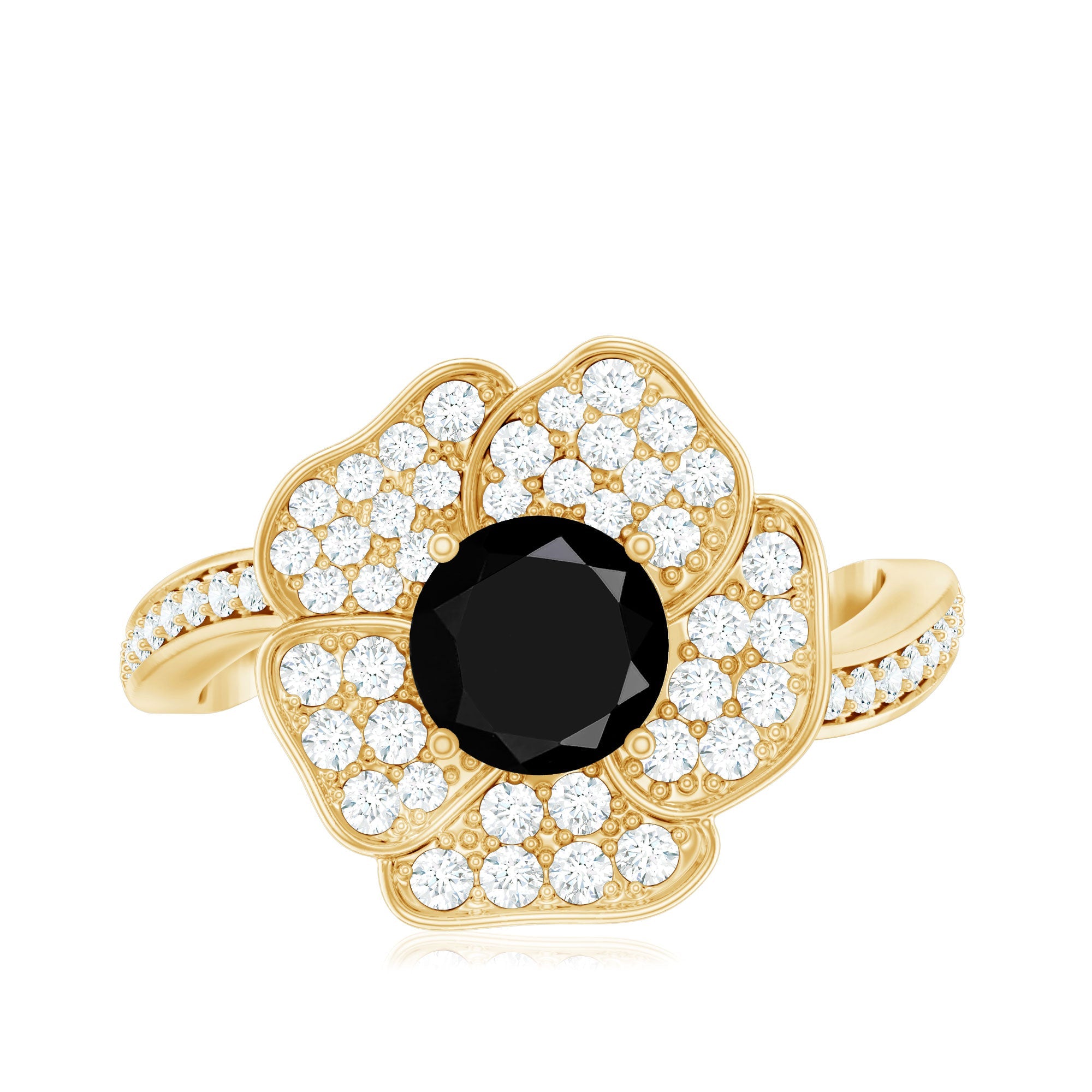1.3 Carat Lab Grown Black Diamond Flower Engagement Ring with White Diamond