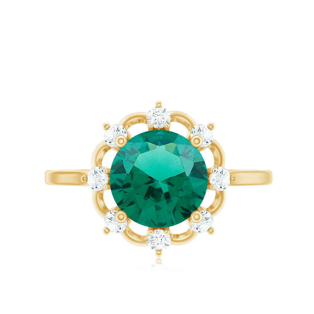 Lab Grown Emerald Designer Flower Engagement Ring