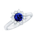 Certified 0.6 Carat Lab Grown Blue Sapphire Flower Engagement Ring with Diamond
