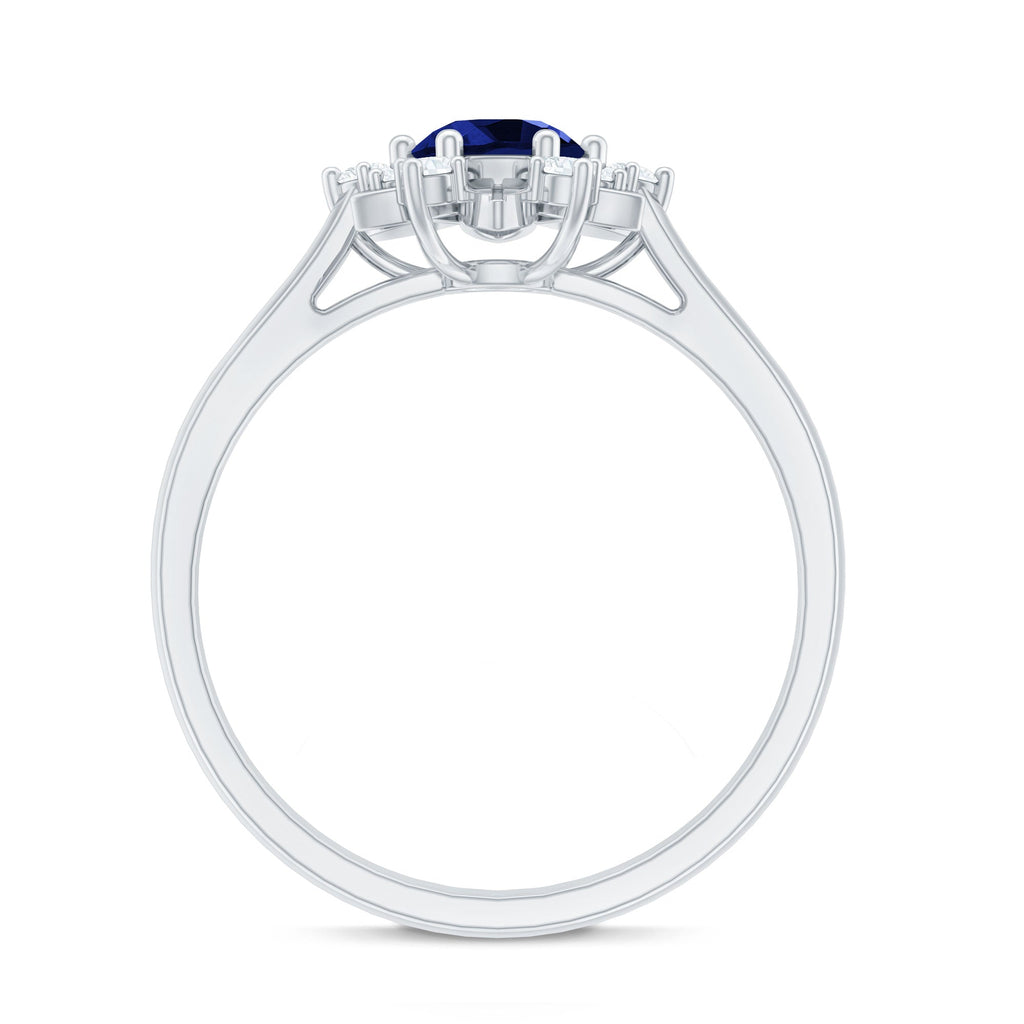 Certified 0.6 Carat Lab Grown Blue Sapphire Flower Engagement Ring with Diamond