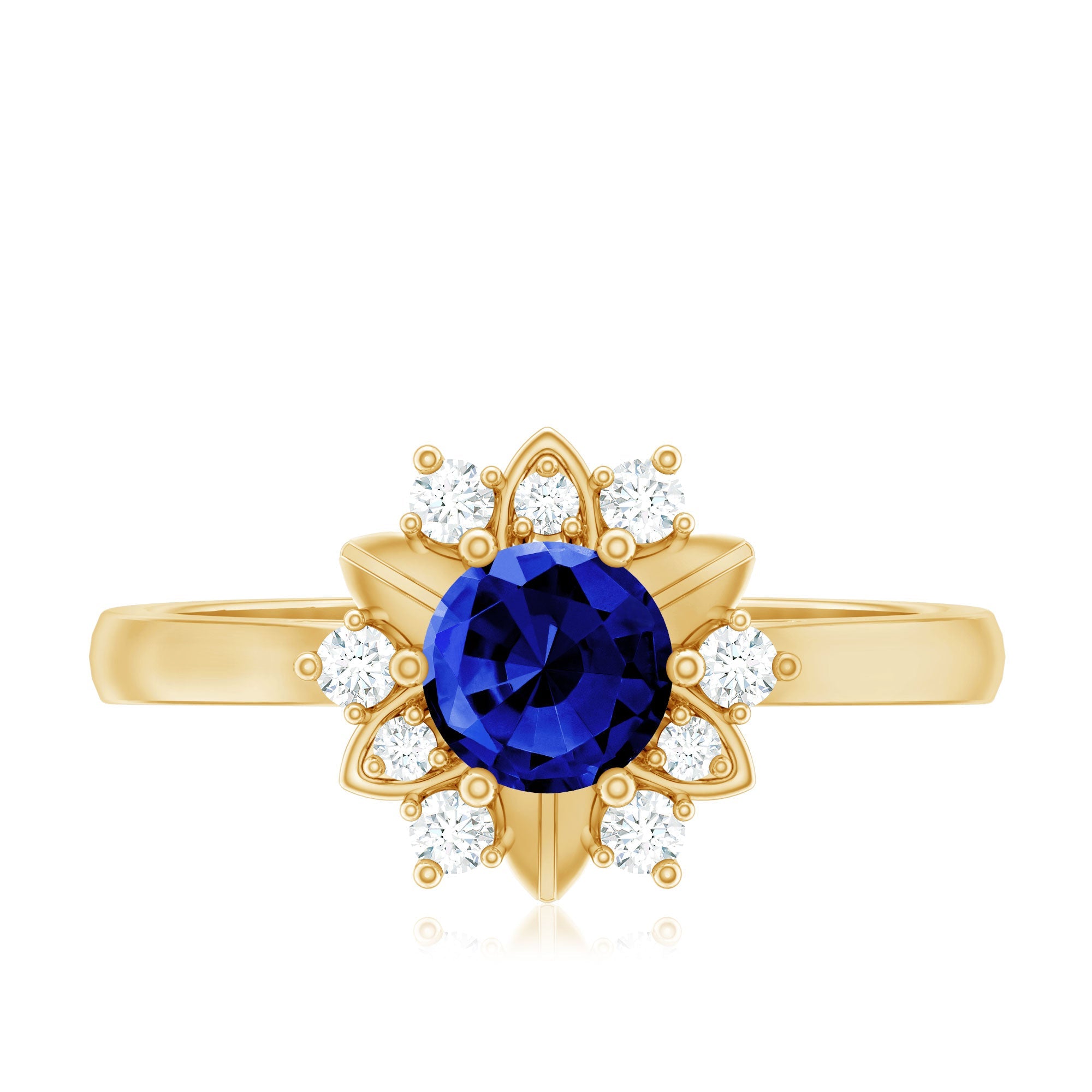 Certified 0.6 Carat Lab Grown Blue Sapphire Flower Engagement Ring with Diamond