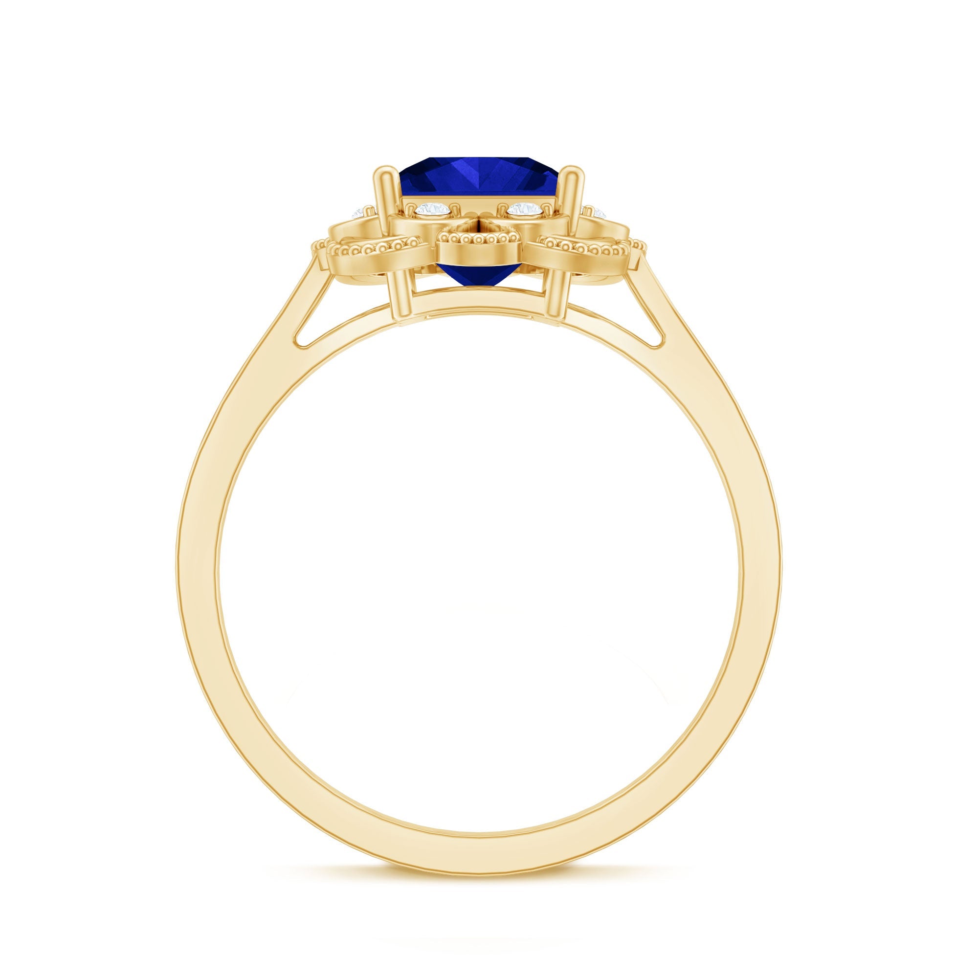 Art Deco 1.5 Carat Lab Grown Blue Sapphire Princess Cut Engagement Ring with Diamond