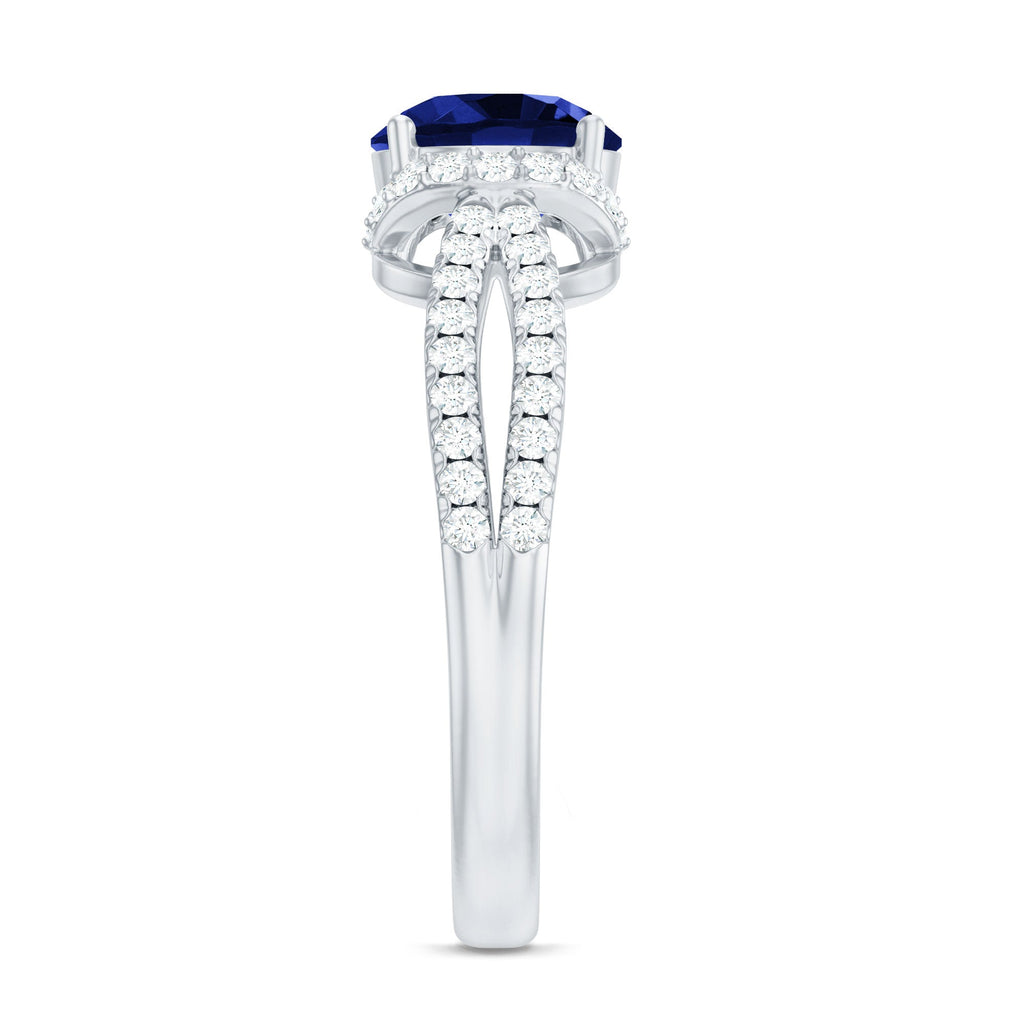Certified 2.7 Carat Lab Grown Blue Sapphire Engagement Ring with Diamond for Women