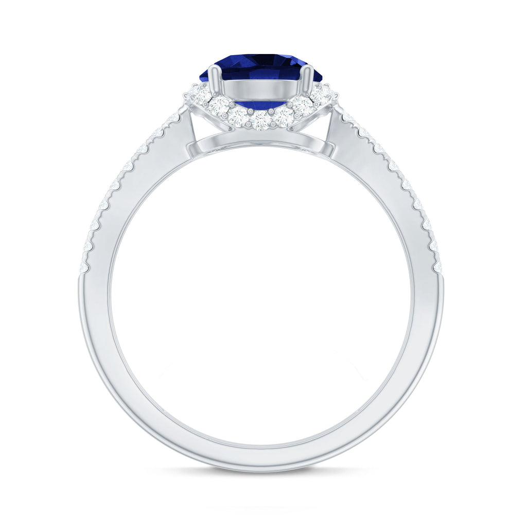 Certified 2.7 Carat Lab Grown Blue Sapphire Engagement Ring with Diamond for Women