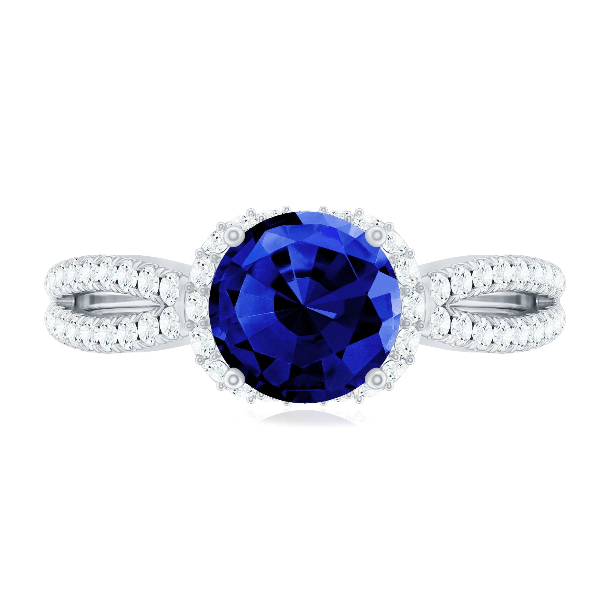 Certified 2.7 Carat Lab Grown Blue Sapphire Engagement Ring with Diamond for Women