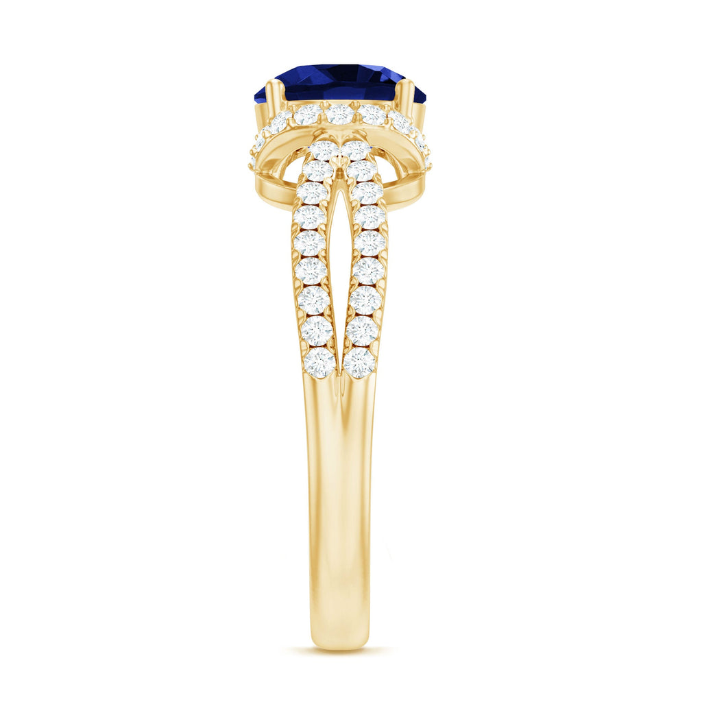 Certified 2.7 Carat Lab Grown Blue Sapphire Engagement Ring with Diamond for Women