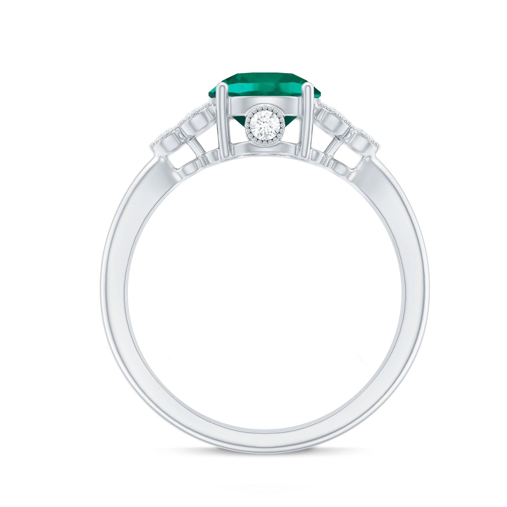 Certified Lab Grown Emerald Trio Engagement Ring with Diamond
