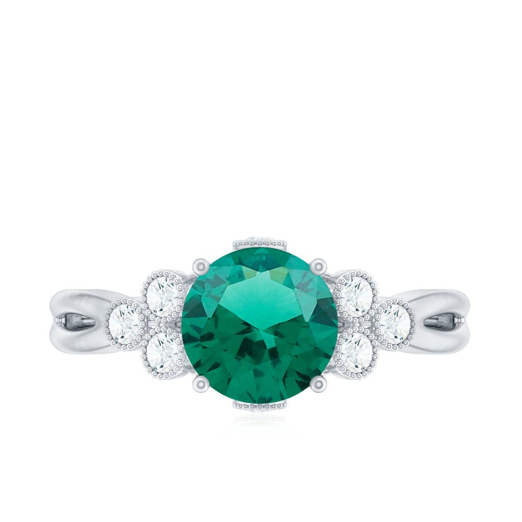 Certified Lab Grown Emerald Trio Engagement Ring with Diamond