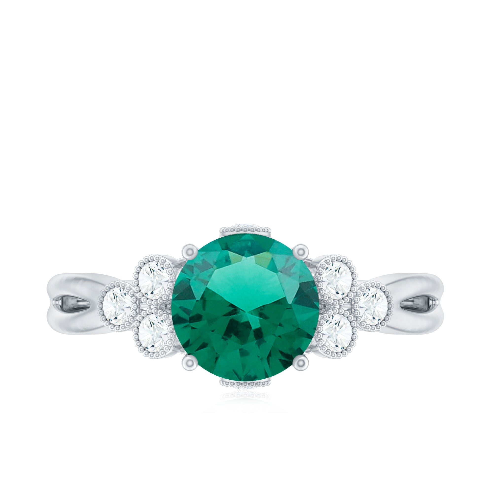 Certified Lab Grown Emerald Trio Engagement Ring with Diamond